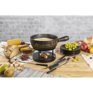 Cheese Fondue Set Alpine panorama black 23cm with plates