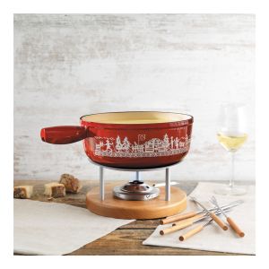 Cheese fondue set induction cast iron red Alpine Meadow 24cm
